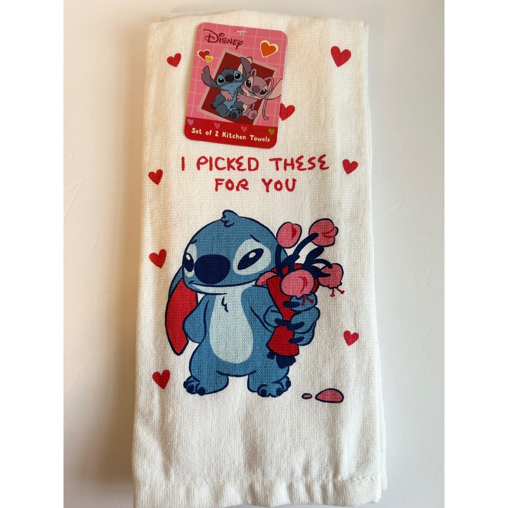 Disney Lilo and Stitch Valentine I Picked These For You Kitchen Towels Set of 2